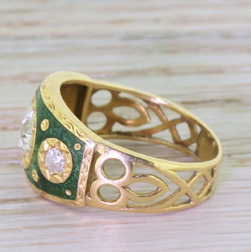 fig 2. Victorian 0.90 Carat Old Oval Cut & Enamel Band Ring, French, circa 1900