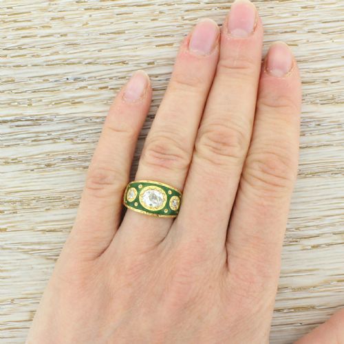 fig 4. Victorian 0.90 Carat Old Oval Cut & Enamel Band Ring, French, circa 1900