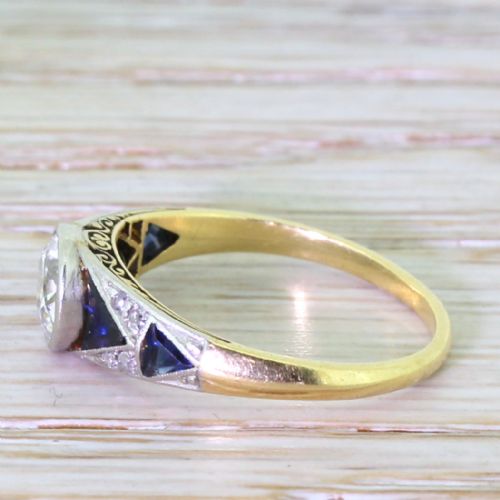 fig 2. Art Deco 0.90 Carat Old Cut Diamond & Sapphire Engagement Ring, circa 1920