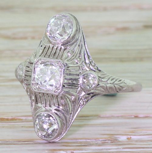 F. & F. Felger 1.32 Carat Old Cut Diamond Plaque Ring, American, Circa 1930

