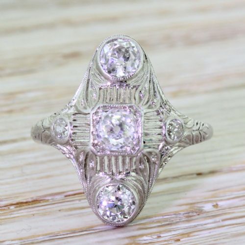fig 1. F. & F. FELGER 1.32 Carat Old Cut Diamond Plaque Ring, American, circa 1930

