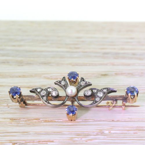 fig 1. Art Nouveau Sapphire, Diamond & Pearl Brooch, circa 1890