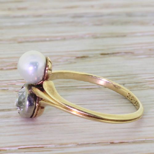 fig 2. Edwardian 0.70 Carat Old Cut Diamond & Natural Pearl Ring, dated 1913