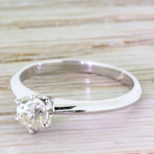0.65 Carat Old Cut Diamond Engagement Ring, Platinum
