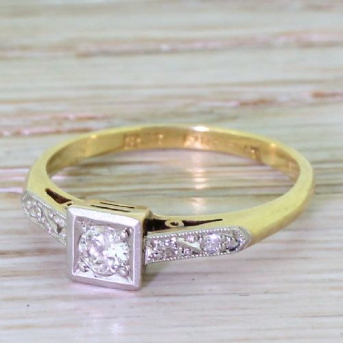 Mid Century 0.20 Carat Round Brilliant Diamond Ring, Circa 1950
