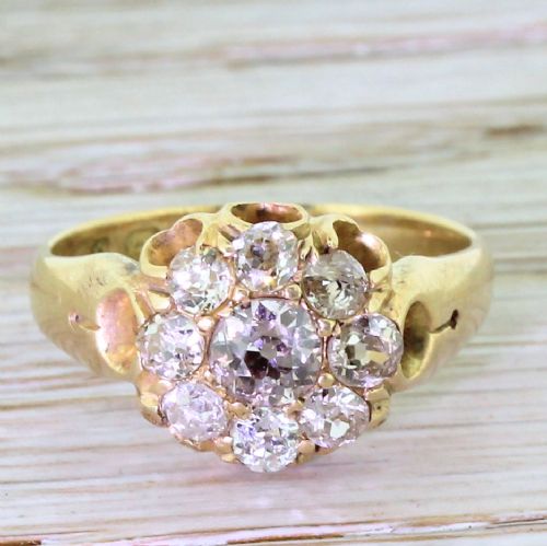 fig 1. Victorian 1.10 Carat Old Mine Cut Diamond Cluster Ring, dated 1888
