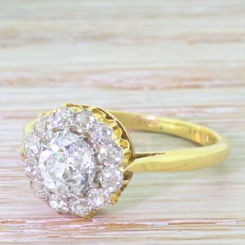 Victorian 1.53 Carat Old Cut Diamond Target Cluster Ring, Circa 1900

