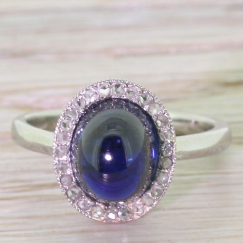 fig 1. Art Deco 4.00 Carat Cabochon Sapphire & Diamond Ring, circa 1935