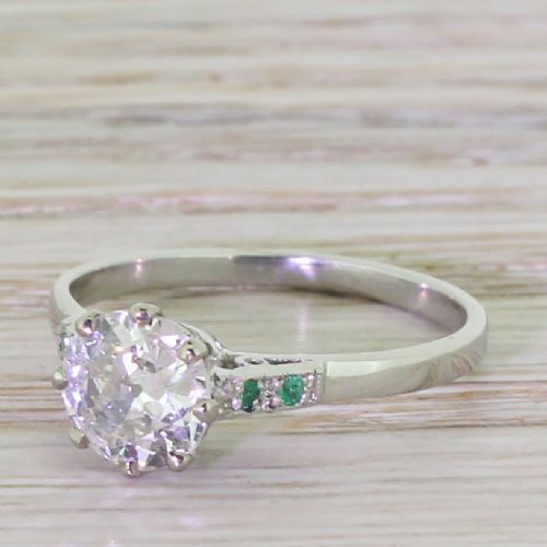Art Deco 1.08 Carat Old Cut Diamond “Emerald Shoulders” Ring, Circa 1925
