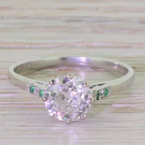 fig 1. Art Deco 1.08 Carat Old Cut Diamond “Emerald Shoulders” Ring, circa 1925
