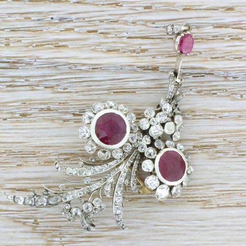 Victorian Ruby & Old Cut Diamond Pendant / Brooch, Circa 1850
