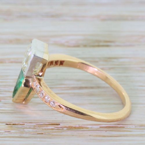 fig 2. Art Deco Square Step Cut Diamond & Triangle Cut Emerald Ring, circa 1920
