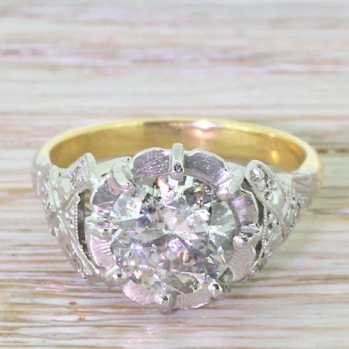 fig 1. Retro 1.65 Carat Old European Cut Diamond Engagement Ring, circa 1945