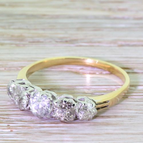 Art Deco 1.50 Carat Old Cut Diamond Five Stone Ring, Circa 1915

