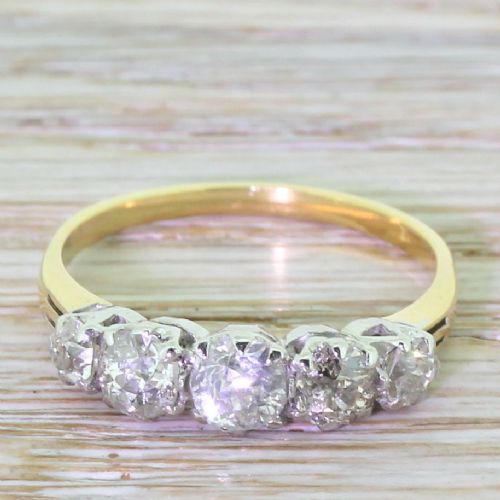 fig 1. Art Deco 1.50 Carat Old Cut Diamond Five Stone Ring, circa 1915