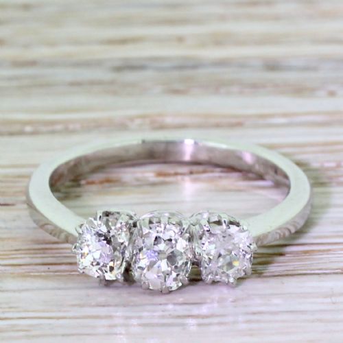 fig 1. Art Deco 1.00 Carat Old Cushion Cut Diamond Trilogy, circa 1935