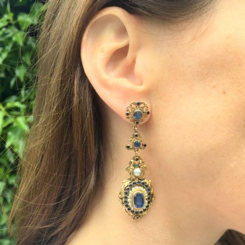 fig 1. Austo Hungarian Natural Sapphire & Pearl Earrings, circa 1910