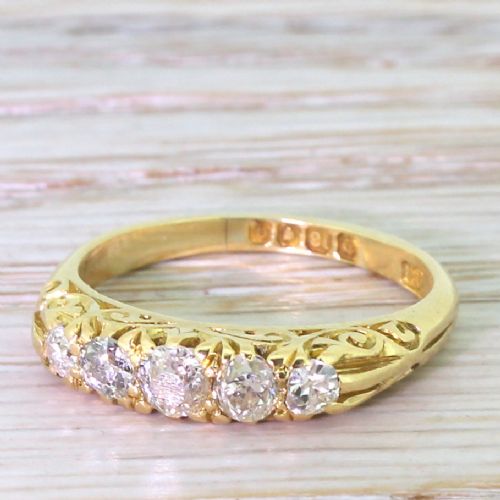 Edwardian 0.50 Carat Old Cut Diamond Five Stone Ring, Dated 1911
