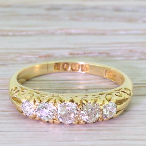 fig 1. Edwardian 0.50 Carat Old Cut Diamond Five Stone Ring, dated 1911