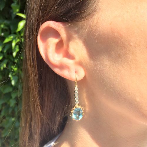 fig 1. Art Deco Aquamarine & Old Cut Diamond Drop Earrings, circa 1925
