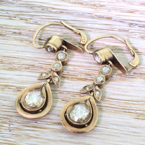 Victorian 2.00 Carat Rose Cut Diamond Drop Earrings, Circa 1860
