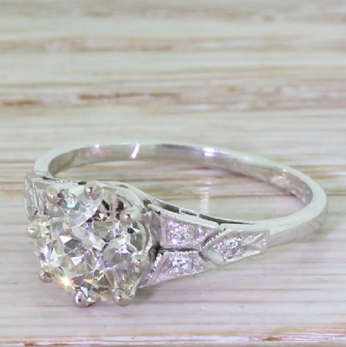 Retro 1.48 Carat Old Cut Diamond Engagement Ring, Circa 1945
