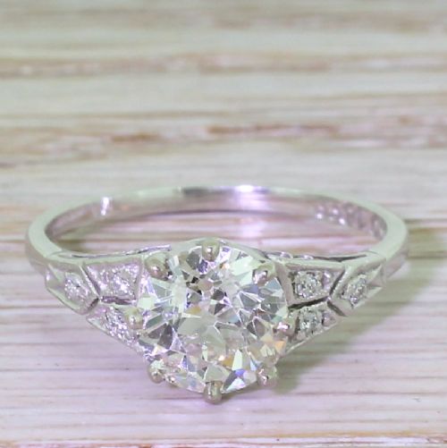 fig 1. Retro 1.48 Carat Old Cut Diamond Engagement Ring, circa 1945