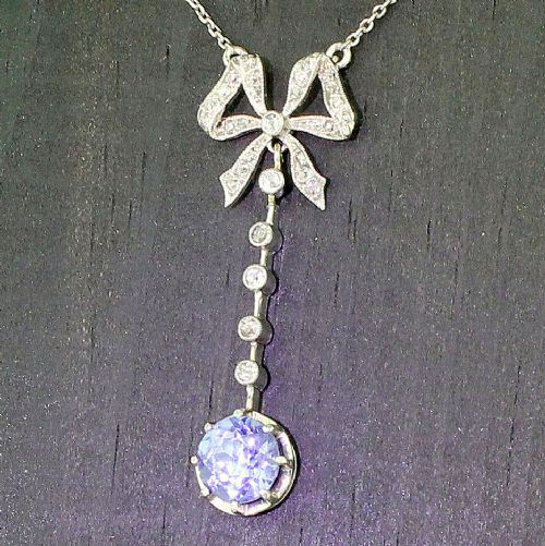 Edwardian 1.35 Carat Sapphire & Old Cut Diamond Bow Necklace, Circa 1910
