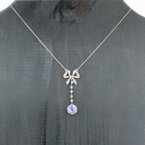 fig 1. Edwardian 1.35 Carat Sapphire & Old Cut Diamond Bow Necklace, circa 1910