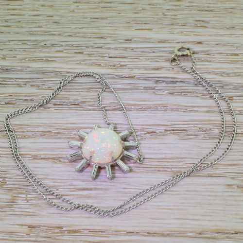 fig 2. Art Deco Opal & Baguette Cut Diamond “Sun Burst” Pendant, circa 1925