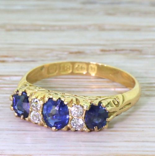 Victorian 0.75 Carat Sapphire & Diamond Ring, Dated 1876
