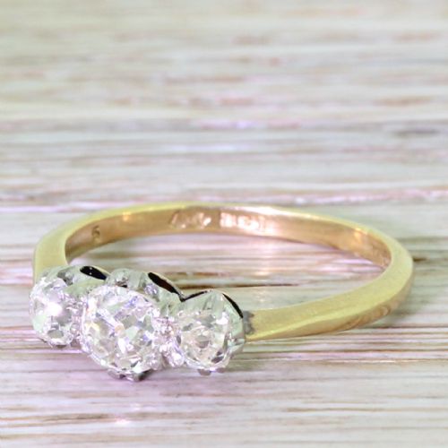 Art Deco 1.37 Carat Old Cut Diamond Trilogy Ring, Circa 1925
