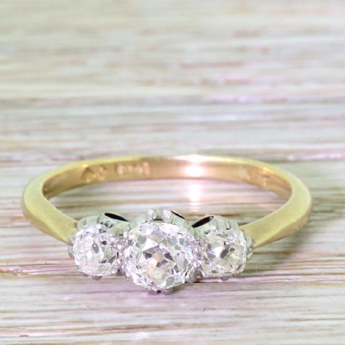fig 1. Art Deco 1.37 Carat Old Cut Diamond Trilogy Ring, circa 1925