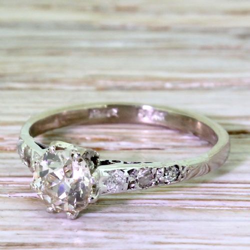 Art Deco 0.67 Carat Old Mine Cut Diamond Engagement Ring, Circa 1930
