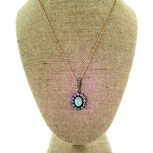 fig 1. Victorian Opal & Old Cut Diamond Cluster Pendant, circa 1890