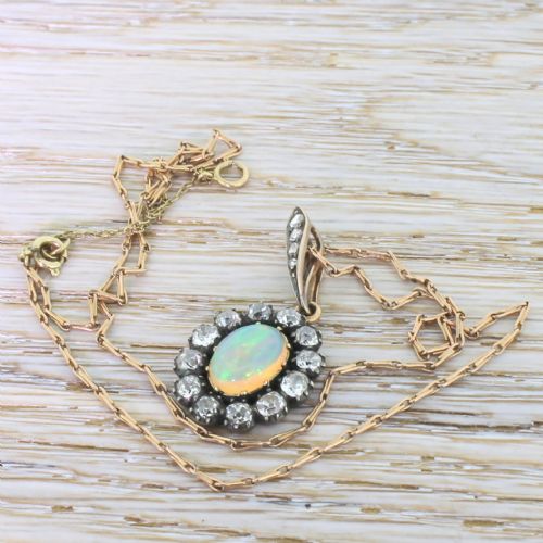 fig 2. Victorian Opal & Old Cut Diamond Cluster Pendant, circa 1890