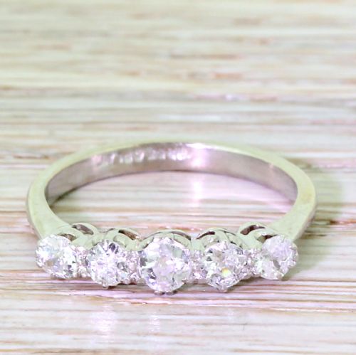 fig 1. Art Deco 0.85 Carat Old Cut Diamond Five Stone Ring, circa 1930