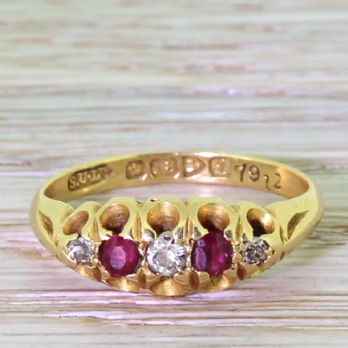 fig 1. Edwardian Ruby & Diamond Five Stone Ring, Chester, dated 1911