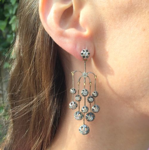 fig 1. Victorian 2.70 Carat Diamond & Silver Chandelier Earrings, circa 1880