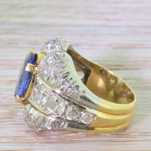 fig 2. Art Deco 4.07 Carat Natural Sapphire & Rose Cut Diamond Ring, circa 1930