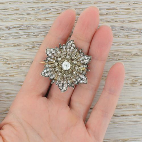fig 1. Victorian Old Cut Diamond & Rose Cut Diamond Flower Brooch, circa 1860
