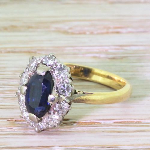 Art Deco 0.75 Carat Sapphire & Diamond Oval Cluster Ring, Circa 1930
