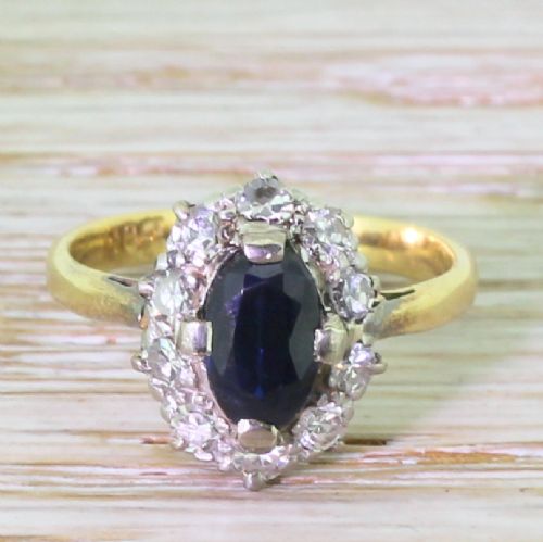 fig 1. Art Deco 0.75 Carat Sapphire & Diamond Oval Cluster Ring, circa 1930