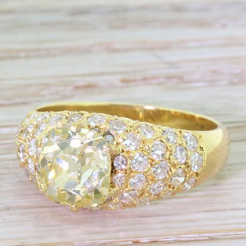 Art Deco 2.04 Carat Light Fancy Yellow Old Cut Diamond Engagement Ring, French, Circa 1935
