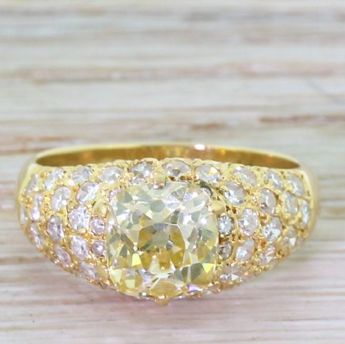 fig 1. Art Deco 2.04 Carat Light Fancy Yellow Old Cut Diamond Engagement Ring, French, circa 1935