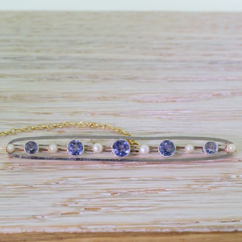 fig 1. Art Deco Sapphire & Pearl Bar Brooch, circa 1920