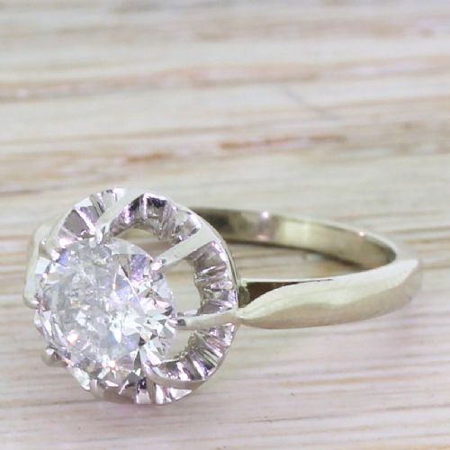 Art Deco 1.23 Carat Old European Cut Diamond Engagement Ring, French, Circa 1940
