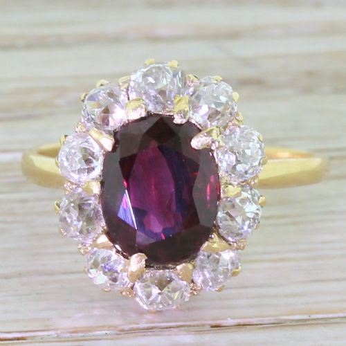 fig 1. Art Deco 3.05 Carat Ruby & Old Cut Diamond Cluster Ring, French, circa 1920