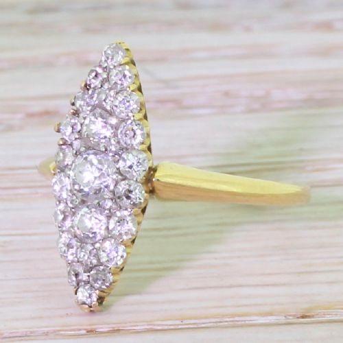 Victorian 1.00 Carat Old Cut Diamond Navette Cluster Ring, Circa 1900
