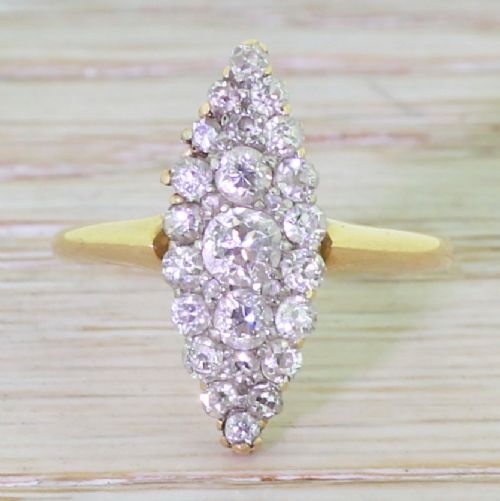 fig 1. Victorian 1.00 Carat Old Cut Diamond Navette Cluster Ring, circa 1900